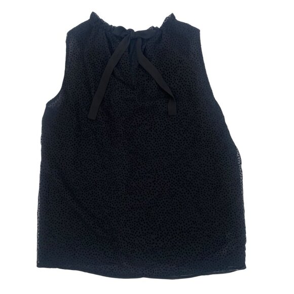 LOFT Black Chiffon Textured Polka Dot Blouse bow Tie Closure , Size M - Picture 2 of 11